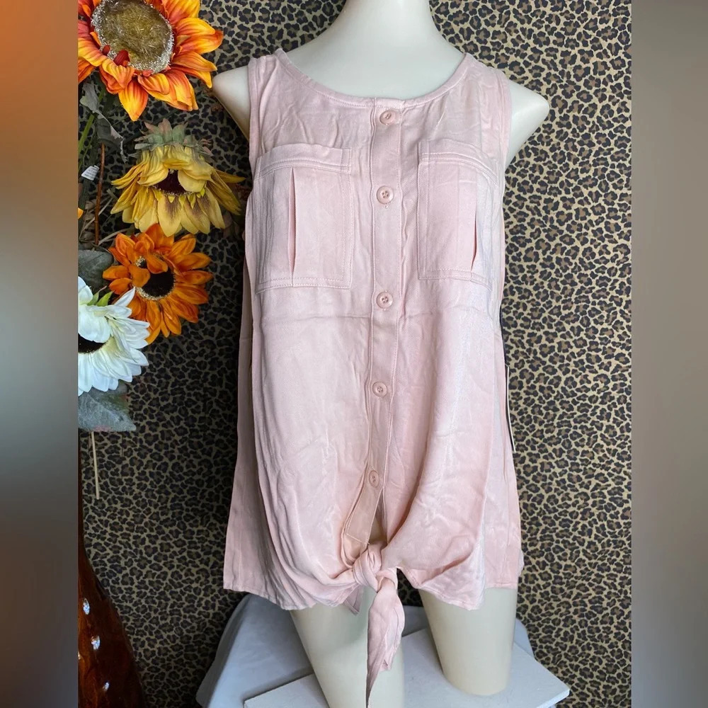 🌴3/$30🌴DOE & RAE Mauve Button Down Front Pockets & Tie Sleeveless Top NWT